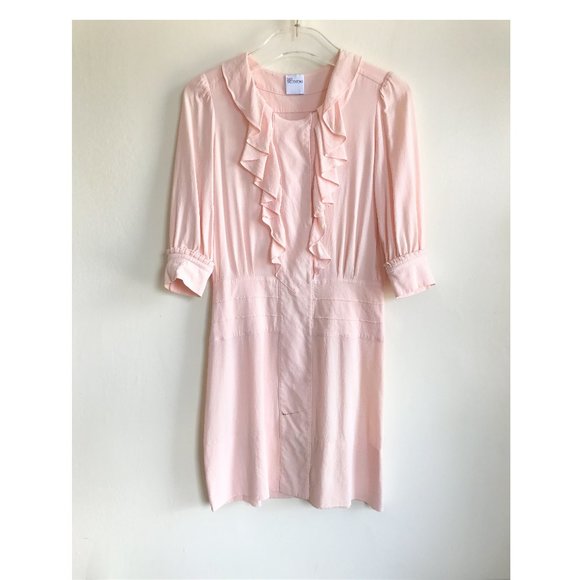 RED Valentino Dresses & Skirts - Valentino Pink Silk Crepe Ruffle Snap Front Dress